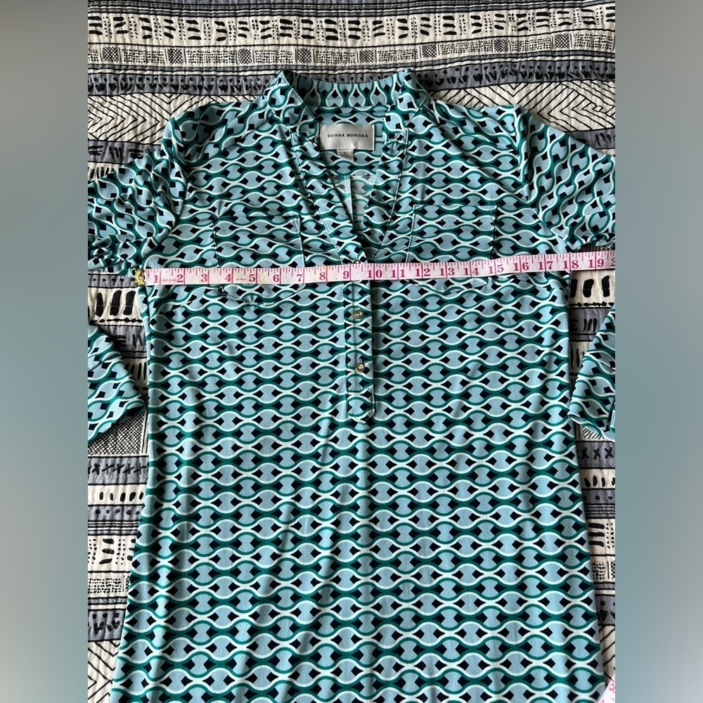Donna Morgan Blue Patterned Midi Shirt Dress Resort Wear Swim Coverup Size 4 - Picture 9 of 13